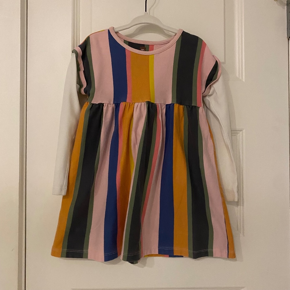 Tea Collection Multicolored Stripe Long Sleeved Dress, Size 4T
